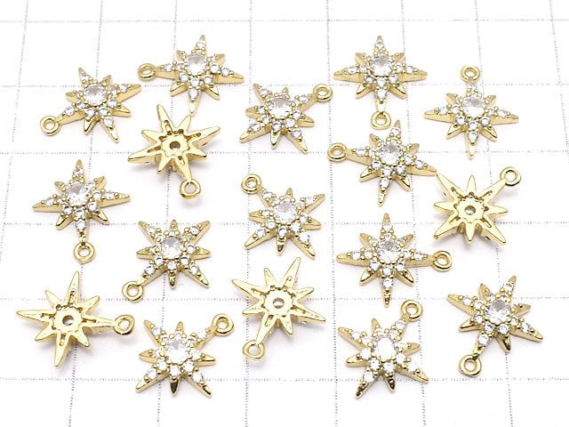 Metal Parts Star Motif Charm 14x12mm Gold Color (with CZ) 1pc