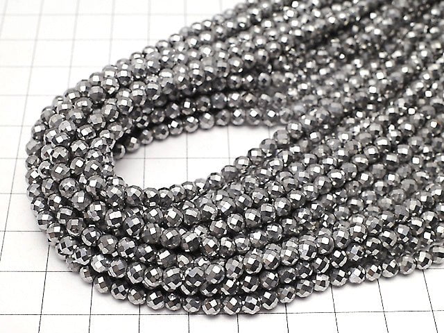 Magnetic! 1strand $7.79! Hematite 32 Faceted Round 4 mm silver coating 1 strand