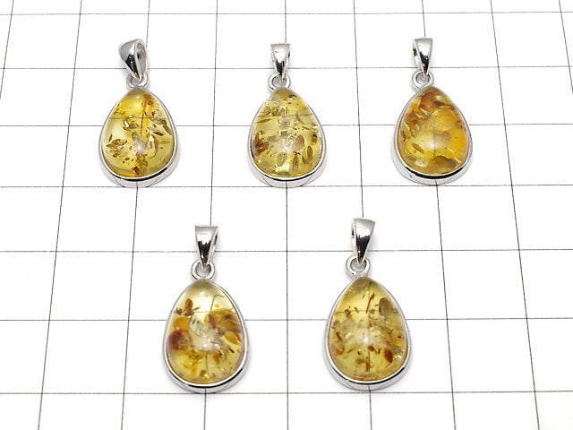 [Video] Baltic Amber Pear shape Pendant 15x11mm Silver925 1pc