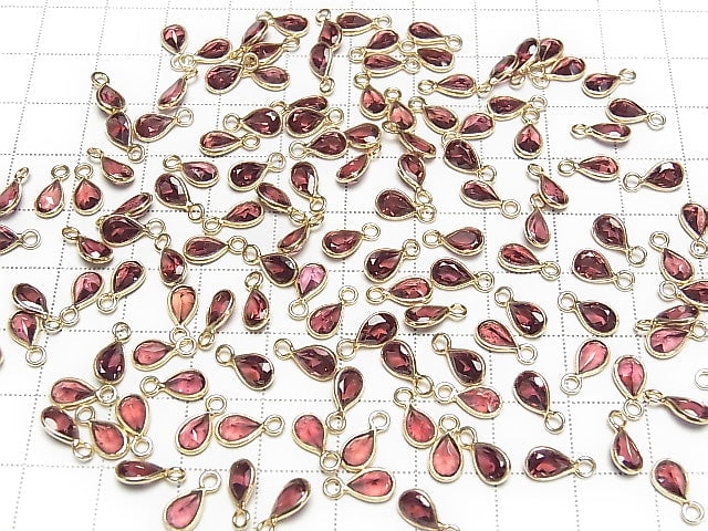 [Video]High Quality Pink Garnet AAA Bezel Setting Pear shape Faceted 6x4mm 18KGP 3pcs