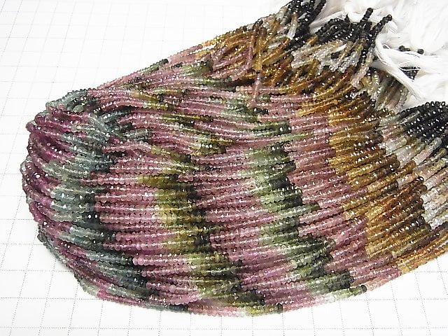 [Video] High Quality Multicolor Tourmaline AAA - AA ++ Faceted Button Rondelle half or 1strand beads (aprx.13 inch / 32 cm)