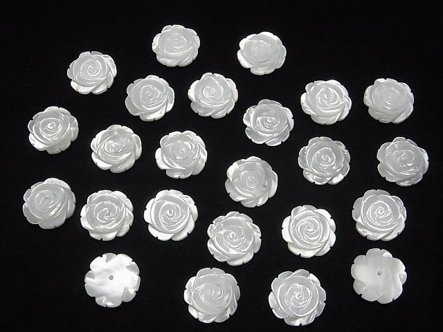 [Video] High Quality White Shell (Silver-lip Oyster) Rose 15mm [Half Drilled Hole] 2pcs