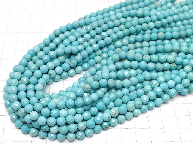 [Video] Magnesite Turquoise  64Faceted Round 6mm 1strand beads (aprx.14inch/35cm)