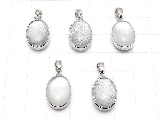 [Video] Meteorite & White Shell Oval Pendant 16 x 11 x 9 mm Silver 925