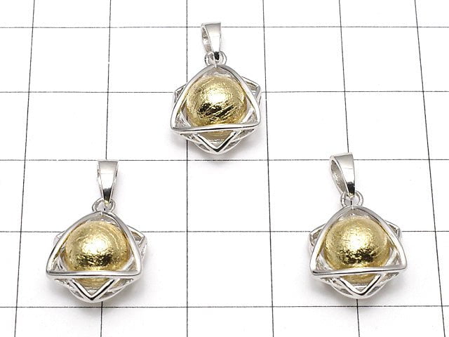 Meteorite (Altai meteorite) 8mm sphere set Star-shaped Pendant Gold color Silver 925