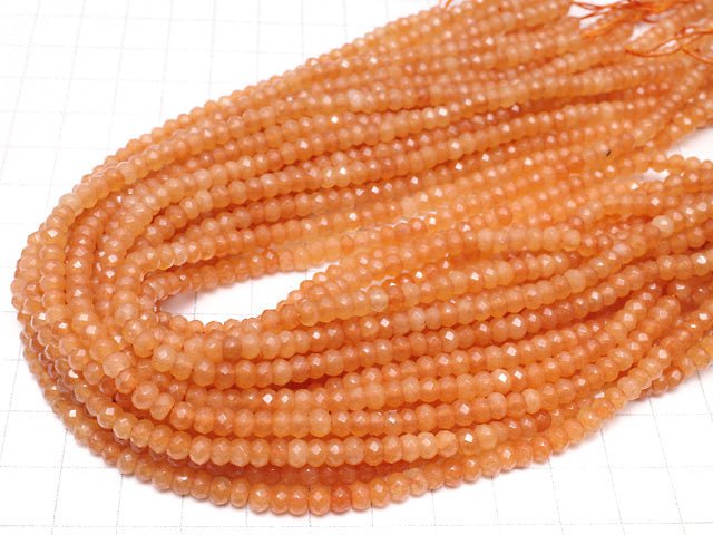 Orange Color Jade Faceted Button Roundel 4 x 4 x 3 mm 1 strand beads (aprx. 13 inch / 32 cm)