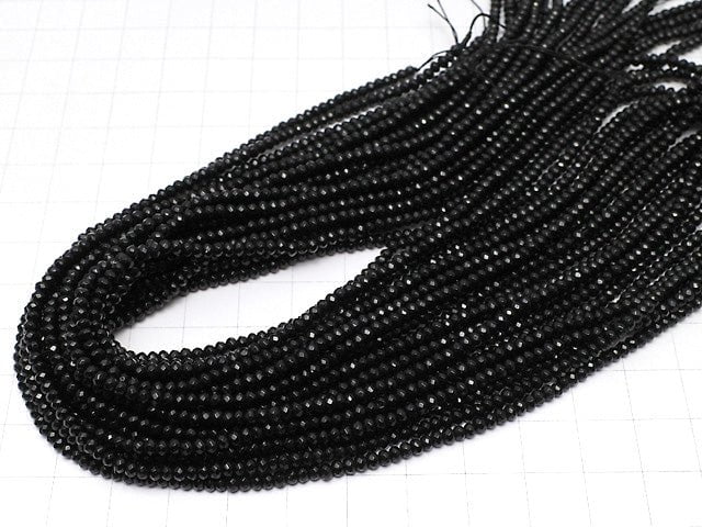 Black color Jade Faceted Button Rondelle 3x3x2mm 1strand beads (aprx.14inch / 35cm)