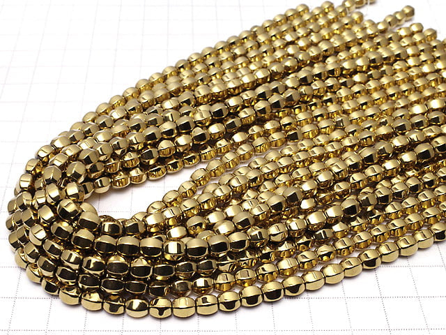 Hematite 6 Faceted Round 6 x 6 mm x 6 mm gold coating 1 strand beads (aprx.15 inch / 38 cm)