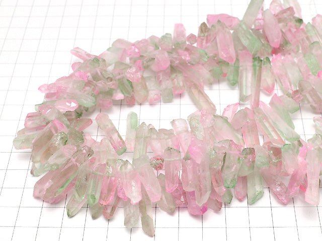 [Video] Crystal Natural Point Cut Metallic Coating Pink & Green 1strand beads (aprx.15inch / 38cm)