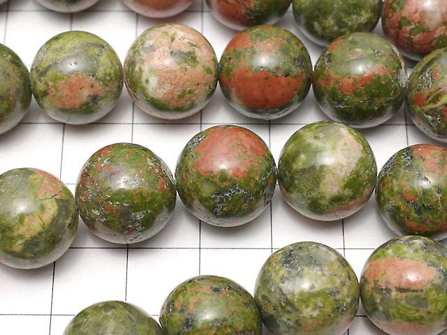 Unakite Round 14 mm half or 1 strand beads (aprx. 15 inch / 36 cm)