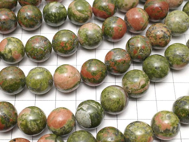 Unakite Round 14 mm half or 1 strand beads (aprx. 15 inch / 36 cm)