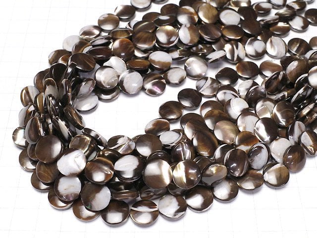 [Video]Mother of Pearl MOP Brown Coin 12x12x3mm 1strand beads (aprx.15inch/37cm)