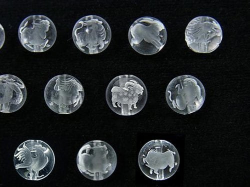 Twelve Zodiac Signs Carving! Crystal AAA Round 8-14mm [Rat, Ox, Tiger, Rabbit, Dragon, Snake] 3pcs!