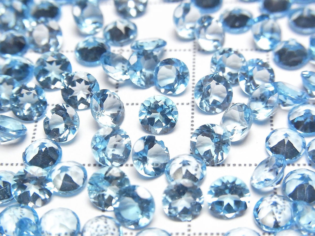 高品質瑞士藍拓帕石 AAA 級圓形刻面裸石 5x5mm 5顆
