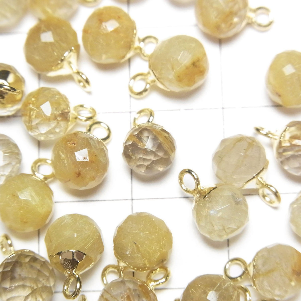 Rutilated Quartz Onion Faceted Briolette Charm Gold color 2pcs