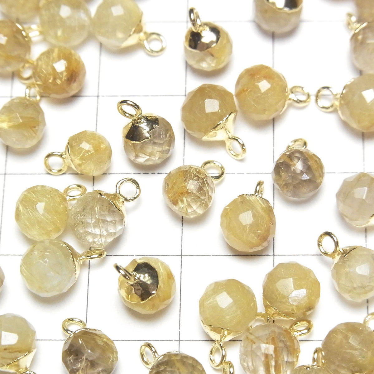 Rutilated Quartz Onion Faceted Briolette Charm Gold color 2pcs