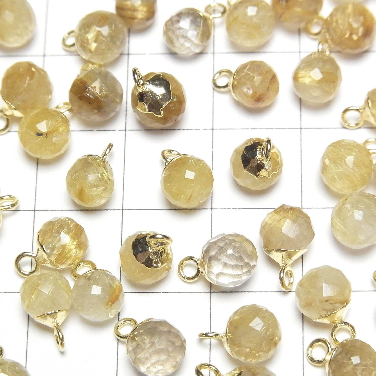 Rutilated Quartz Onion Faceted Briolette Charm Gold color 2pcs