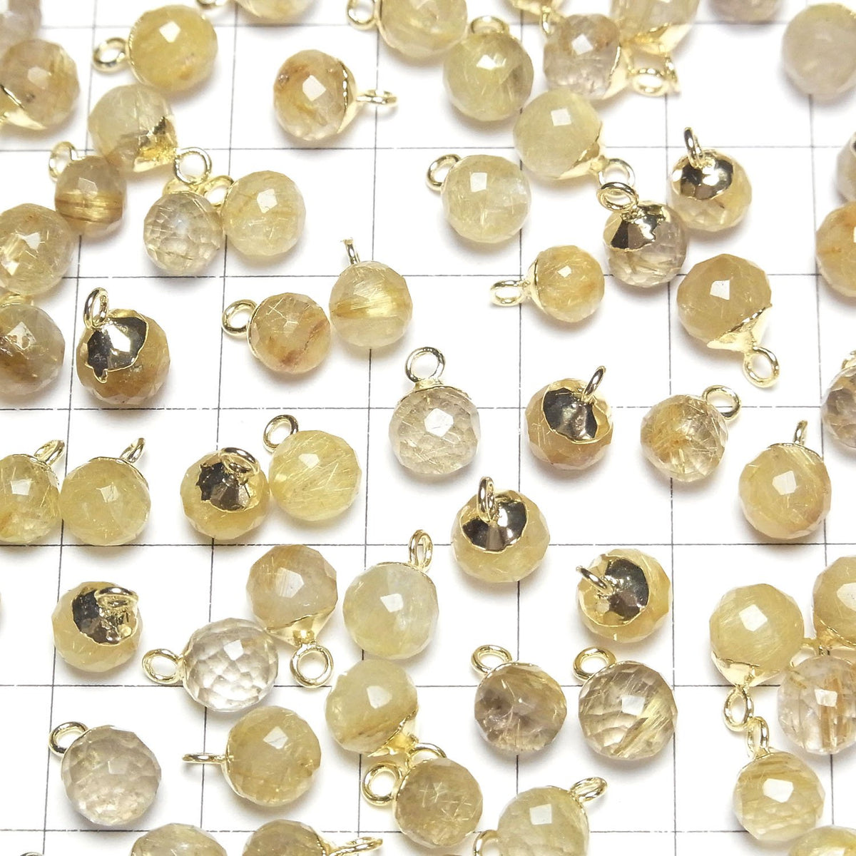 Rutilated Quartz Onion Faceted Briolette Charm Gold color 2pcs