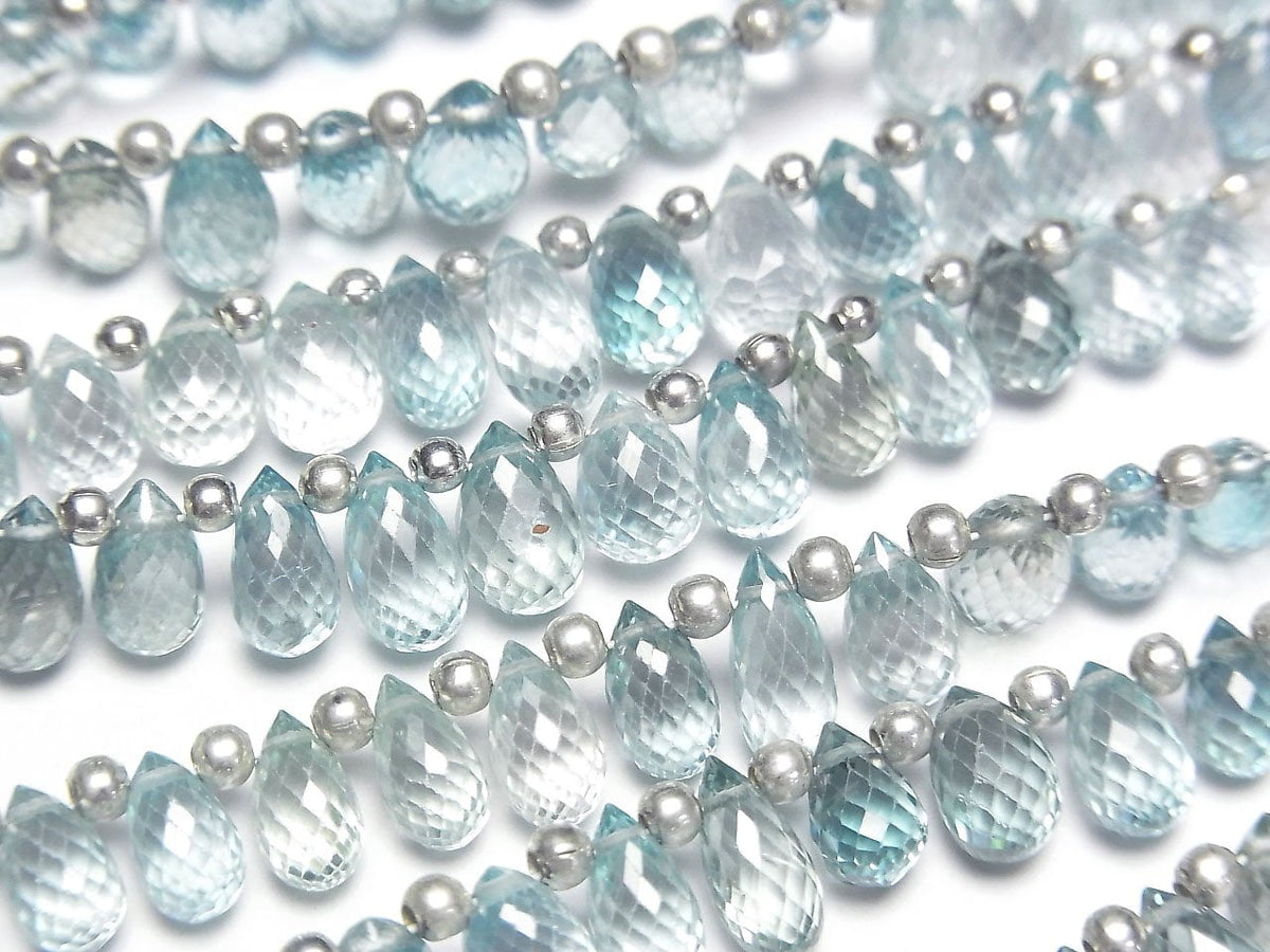 Hochwertiger natürlicher blauer Zirkon AAA Tropfen facettiert Briolette halb oder 1 Strang Perlen (ca. 7 Zoll/18 cm)