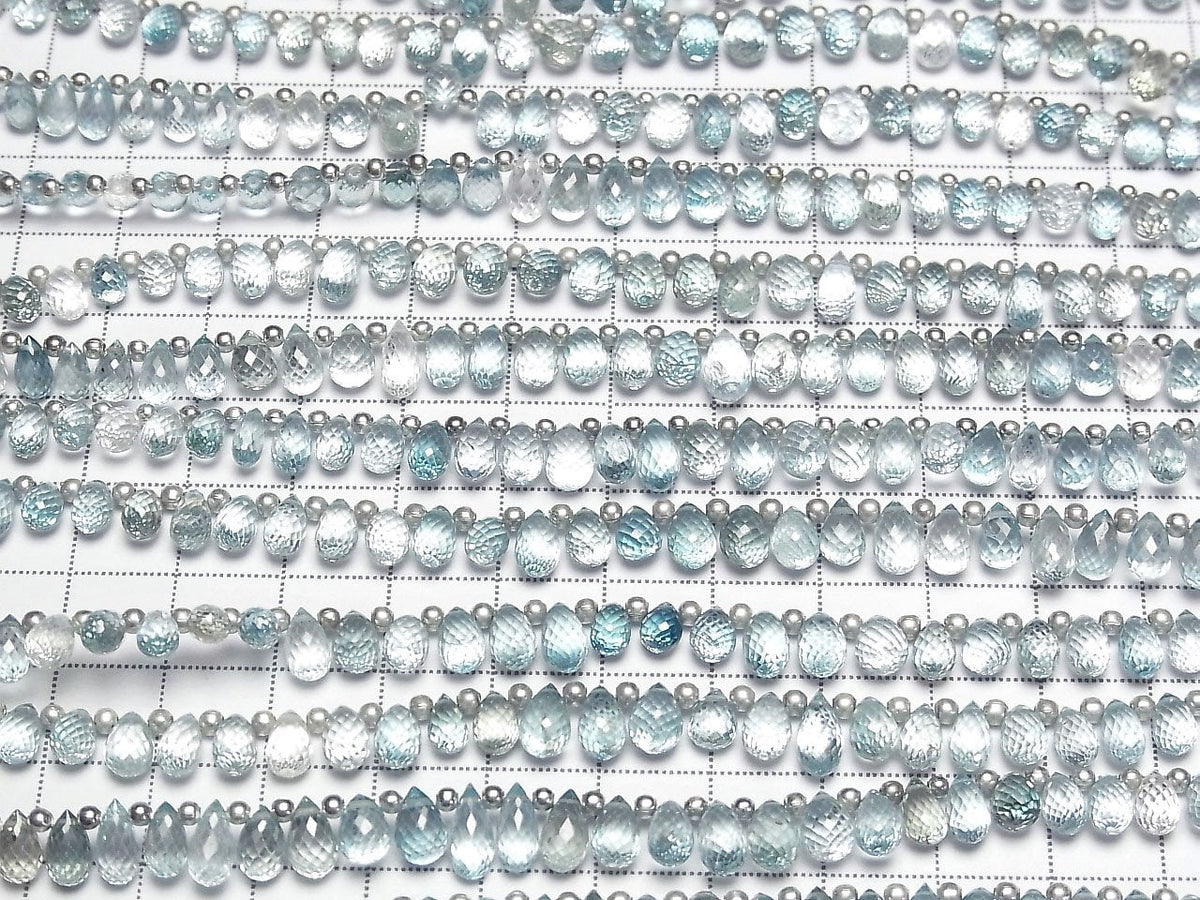 Hochwertiger natürlicher blauer Zirkon AAA Tropfen facettiert Briolette halb oder 1 Strang Perlen (ca. 7 Zoll/18 cm)