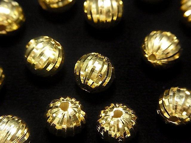 Silver 925 Line Carved Round (Corrugated Beads) [6mm][8mm] 18KGP 2pcs