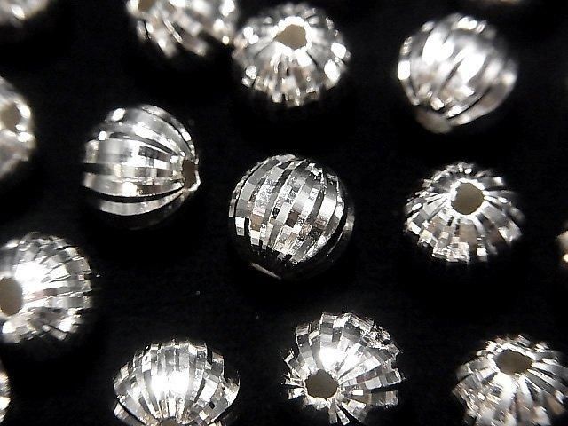 Silver 925 Line Carved Round (Corrugated Beads) [6mm][8mm] Rhodium Plated 2pcs