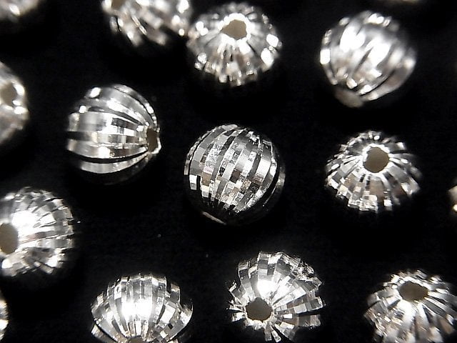 Silver925 Line Carved Round (Corrugated Beads) [6mm][8mm] Rhodium Plated 2pcs