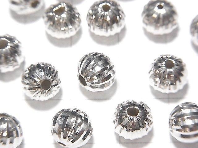 Silver 925 Line Carved Round (Corrugated Beads) [6mm][8mm] Rhodium Plated 2pcs