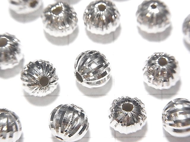 Silver925 Line Carved Round (Corrugated Beads) [6mm][8mm] Rhodium Plated 2pcs