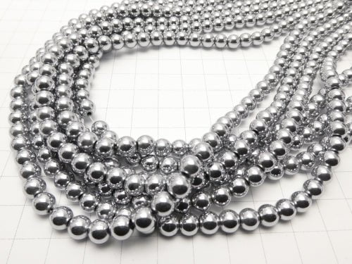 1strand $3.79! Hematite Round 6mm Silver coating 1strand beads (aprx.15inch / 38cm)