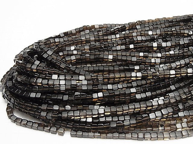 Smoky Quartz AAA Cube 4x4x4mm half or 1strand beads (aprx.15inch/38cm)