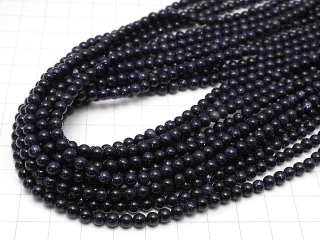 [Video]Blue Golden Sand Stone Round 4mm 1strand beads (aprx.15inch/37cm)