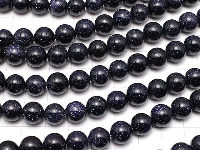 [Video]Blue Golden Sand Stone Round 10mm 1strand beads (aprx.14inch/35cm)