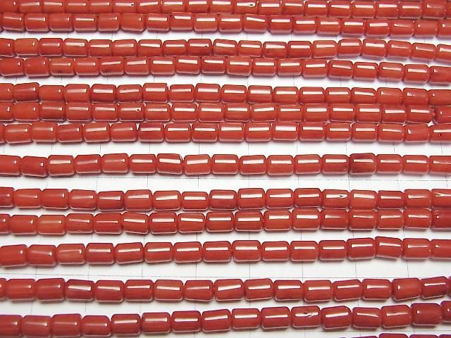 [Video] Red Coral (Dyed) Tube 5x4x4mm 1strand beads (aprx.15inch/37cm)