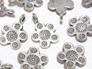 Karen Silver Flower Motif Charm 16x12x1mm 2pcs