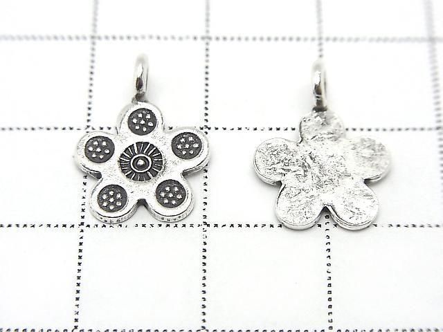 Karen Silver Flower Motif Charm 16x12x1mm 1pc