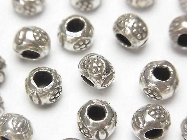 Karen Silver Flower Pattern Roundel 7x7x5mm 2pcs