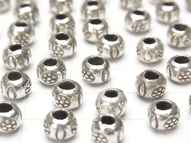 Karen Silver Flower Pattern Roundel 7x7x5mm 2pcs