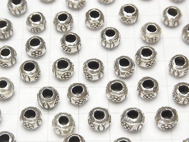 Karen Silver Flower Pattern Rondelle 7x7x5mm 1pc
