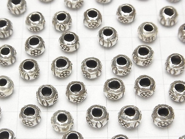 Karen Silver Flower Pattern Roundel 7x7x5mm 2pcs