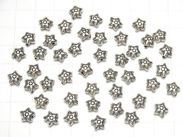 Karen Silver Flower Motif Beads 7x7x4mm 2pcs