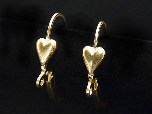 14KGF earrings, French hook, heart, 1 pair