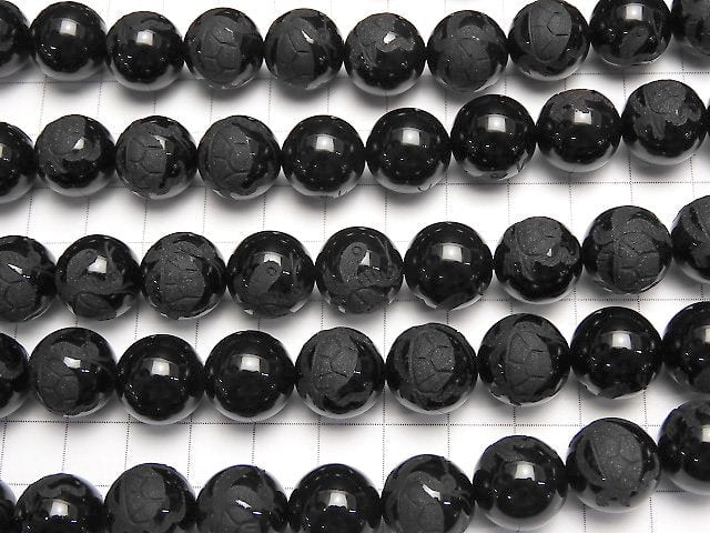 Turtle (Four Divine Beasts) Carved! Onyx AAA Round 10mm, 12mm, 14mm, 16mm half or 1strand