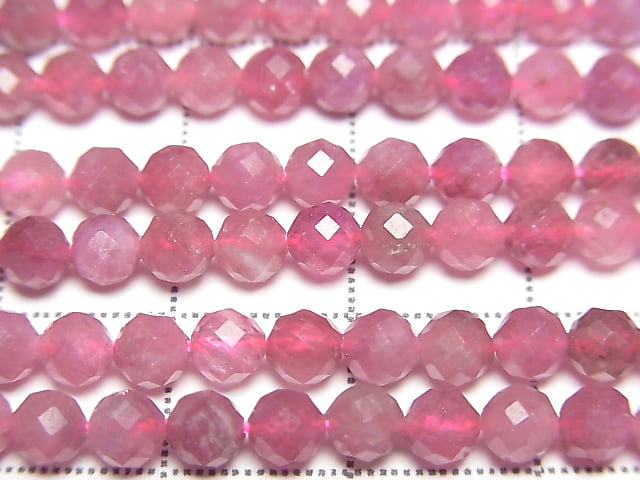 [Video]High Quality! Pink Tourmaline AA++ Faceted Round 4mm half or 1strand beads (aprx.15inch/36cm)