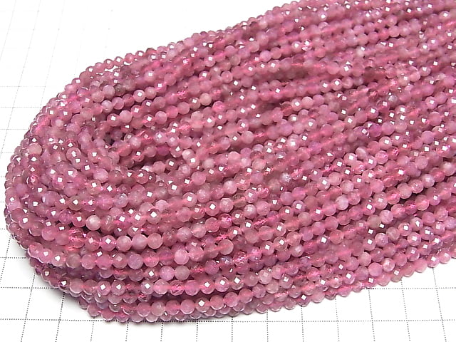[Video]High Quality! Pink Tourmaline AA++ Faceted Round 4mm half or 1strand beads (aprx.15inch/36cm)