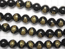 Golden! Seven Lucky Gods, Bishamonten's Carved! Onyx AAA Round 10mm, 12mm, 14mm half or 1strand beads (aprx.15inch / 37cm)