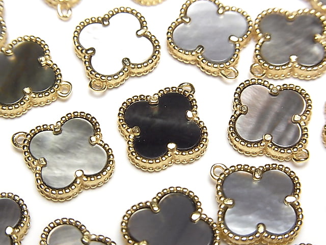 [Video] Black Shell Flower Charm 11x11mm [One Side] 18KGP 1pc