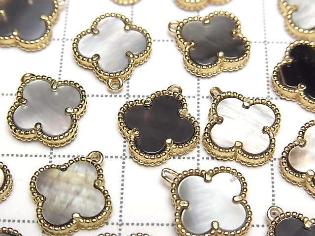 [Video] Black Shell Flower Charm 11x11mm [One Side] 18KGP 1pc