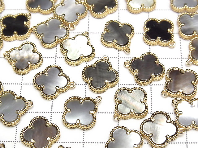 [Video] Black Shell Flower Charm 11x11mm [One Side] 18KGP 1pc