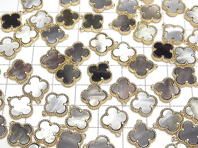 [Video] Black Shell Flower Charm 11x11mm [One Side] 18KGP 1pc